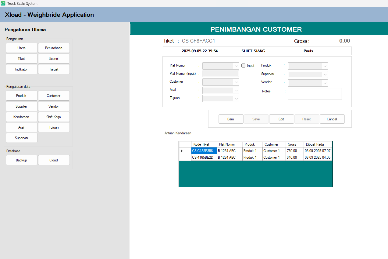 Halaman penimbangan Customer